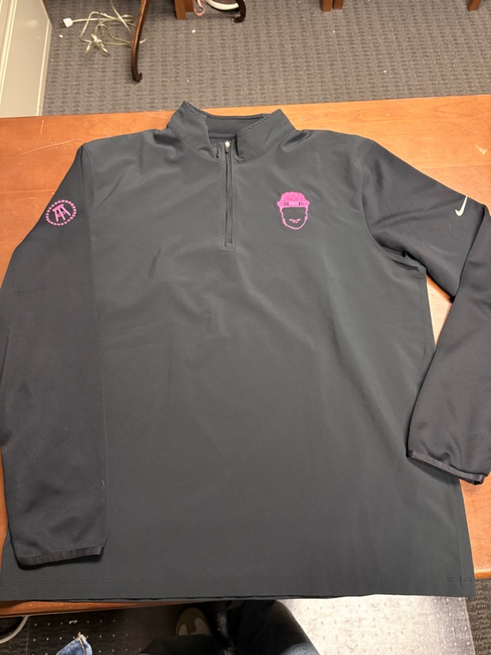 Nike Men’s Black Half-Zip Sweater with Pink Logo